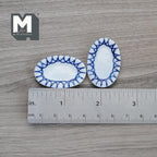 1:12 Scale Miniature Ceramic Oval Plates, Blue Zigzag Rim, Set of 2, 1-1/2 inch long, DIY Dollhouse Supply (white)