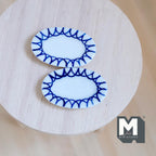 1:12 Scale Miniature Ceramic Oval Plates, Blue Zigzag Rim, Set of 2, 1-1/2 inch long, DIY Dollhouse Supply (white)