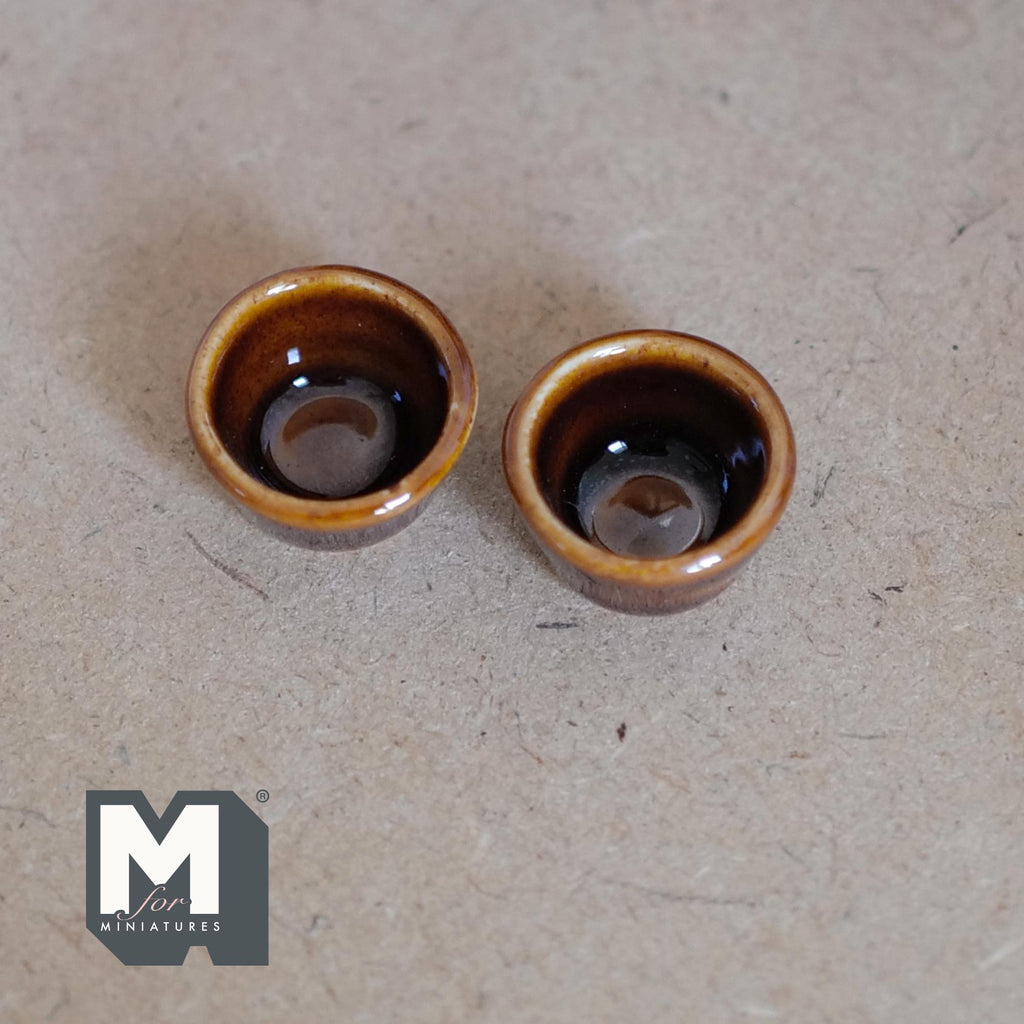 1:12 Scale Miniature Ceramic Flower Pots, Set of 2, 1/2 inch tall, DIY Dollhouse Supply (brown)