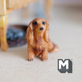 Miniature Sitting Longhair Dachshund 1:12 Scale Wiener Dog 1-7/8 inch long (cast resin) (brown) - C052