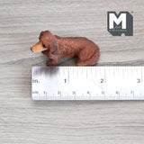 Miniature Sitting Longhair Dachshund 1:12 Scale Wiener Dog 1-7/8 inch long (cast resin) (brown) - C052