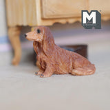 Miniature Sitting Longhair Dachshund 1:12 Scale Wiener Dog 1-7/8 inch long (cast resin) (brown) - C052