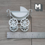 Miniature Classic Style Stroller 1:12 Scale Dollhouse Metal Pram Baby Carriage Cart 3-7/8 inch long (cream) - G099