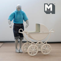 Miniature Classic Style Stroller 1:12 Scale Dollhouse Metal Pram Baby Carriage Cart 3-7/8 inch long (cream) - G099