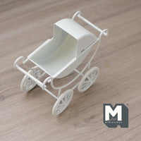 Miniature Classic Style Stroller 1:12 Scale Dollhouse Metal Pram Baby Carriage Cart 3-7/8 inch long (cream) - G099