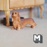 Miniature Standing Longhair Dachshund 1:12 Scale Weiner Dog 2-3/16 inch long (cast resin) (brown) - C052