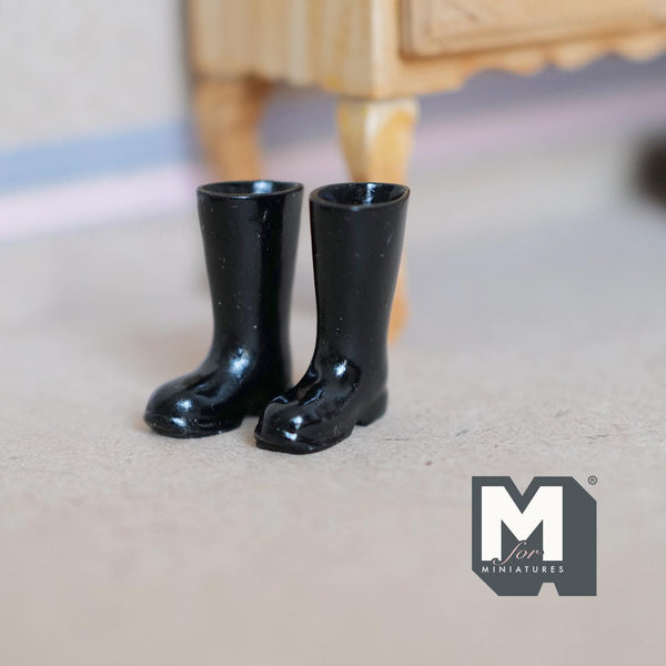 Miniature Rain Boots 1:12 Scale Dollhouse Rubber Boots (plastic) (black) - B077