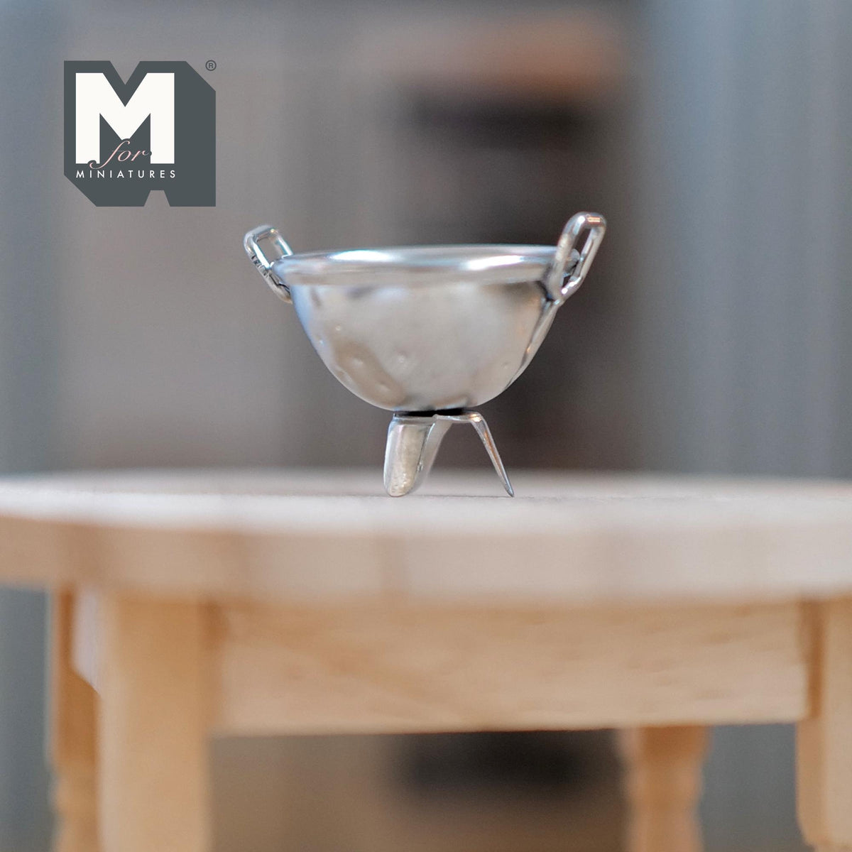 1:12 Scale Miniature Colander with Handles, 13/16 inch tall, DIY Dollhouse Supply (metal) (silver)