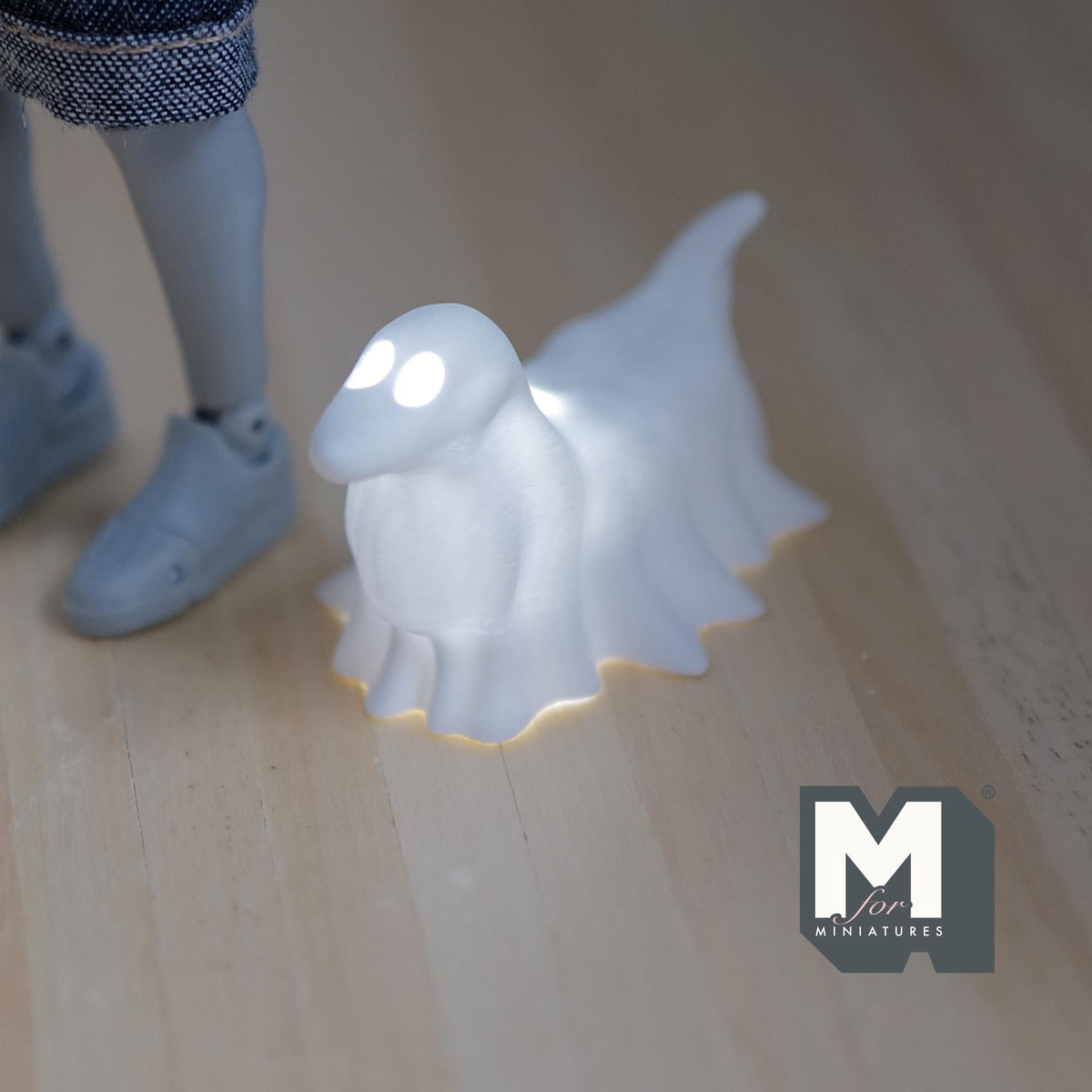 1:12 Scale Miniature Draped Ghost Dachshund, Halloween Decor, with Micro LED Lights, 1-1/8 inch tall, DIY Dollhouse Supply (white)