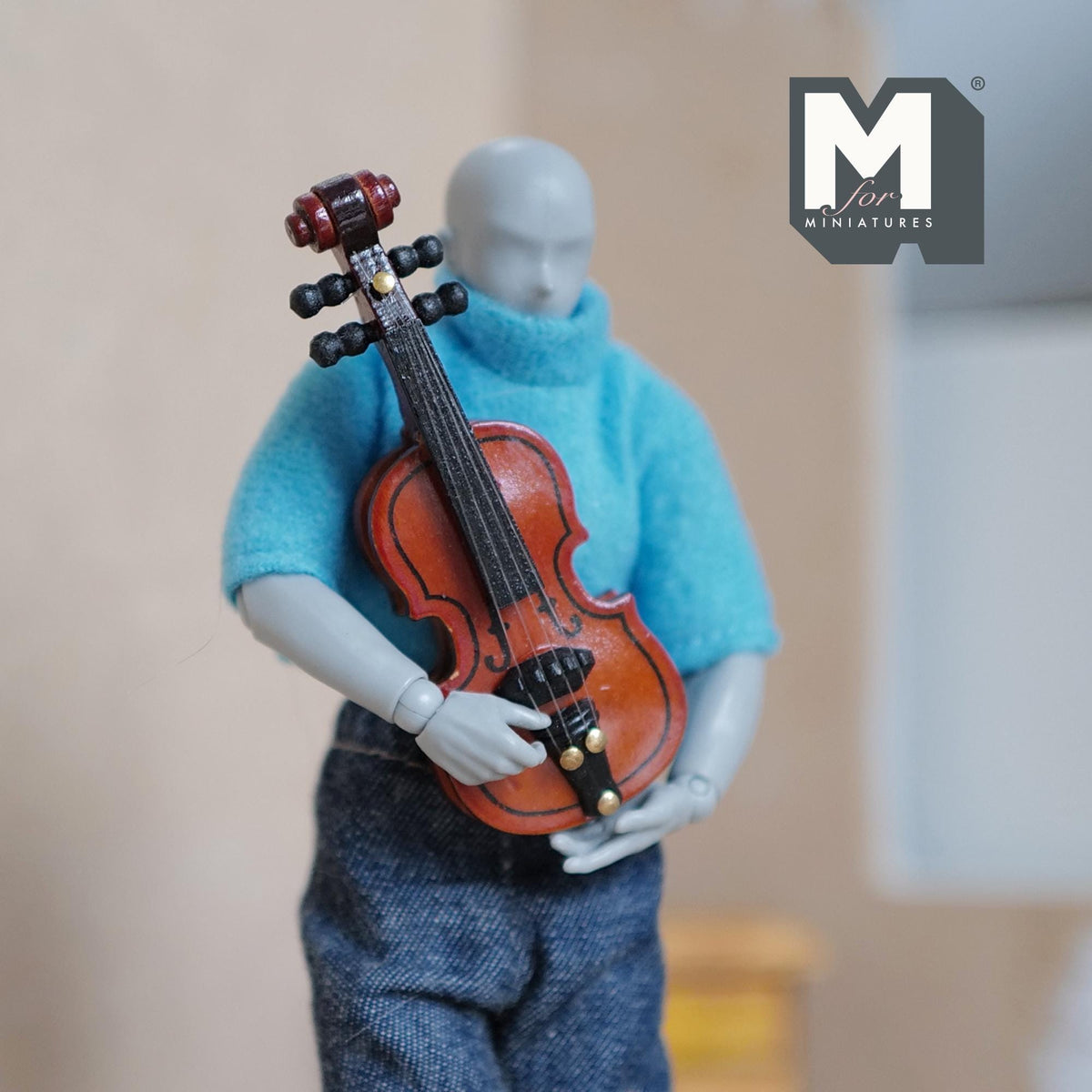 1:12 Scale Miniature Wood Violin with Bow, 2-9/16 inch long, DIY Dollhouse Supply