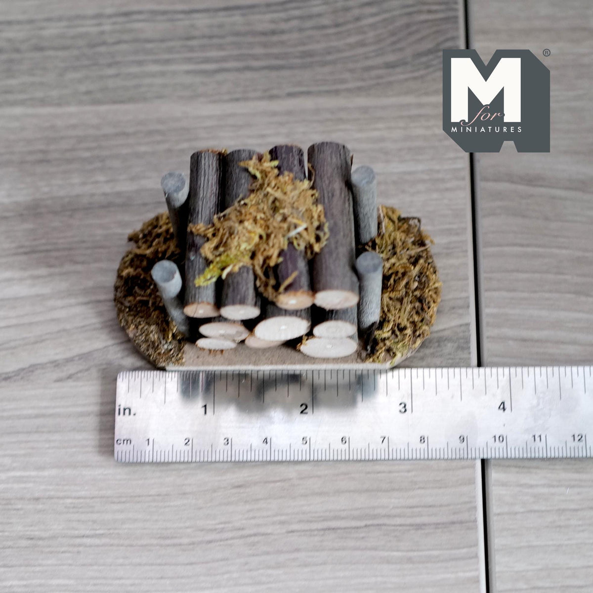 1:12 Scale Miniature Wood Log Pile in Frame with Straw, 3-3/8 inch long, DIY Dollhouse Supply
