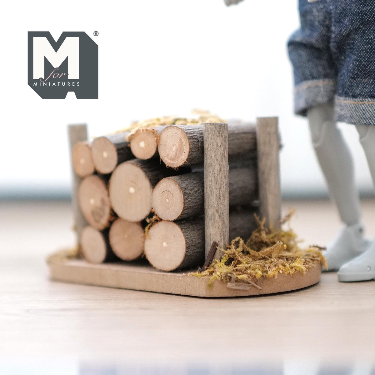 1:12 Scale Miniature Wood Log Pile in Frame with Straw, 3-3/8 inch long, DIY Dollhouse Supply