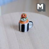 Miniature Pumpkin and Cream Mug Halloween Themed Beverage 1:12 Scale Coffee Mug 13/16 inch tall - E095