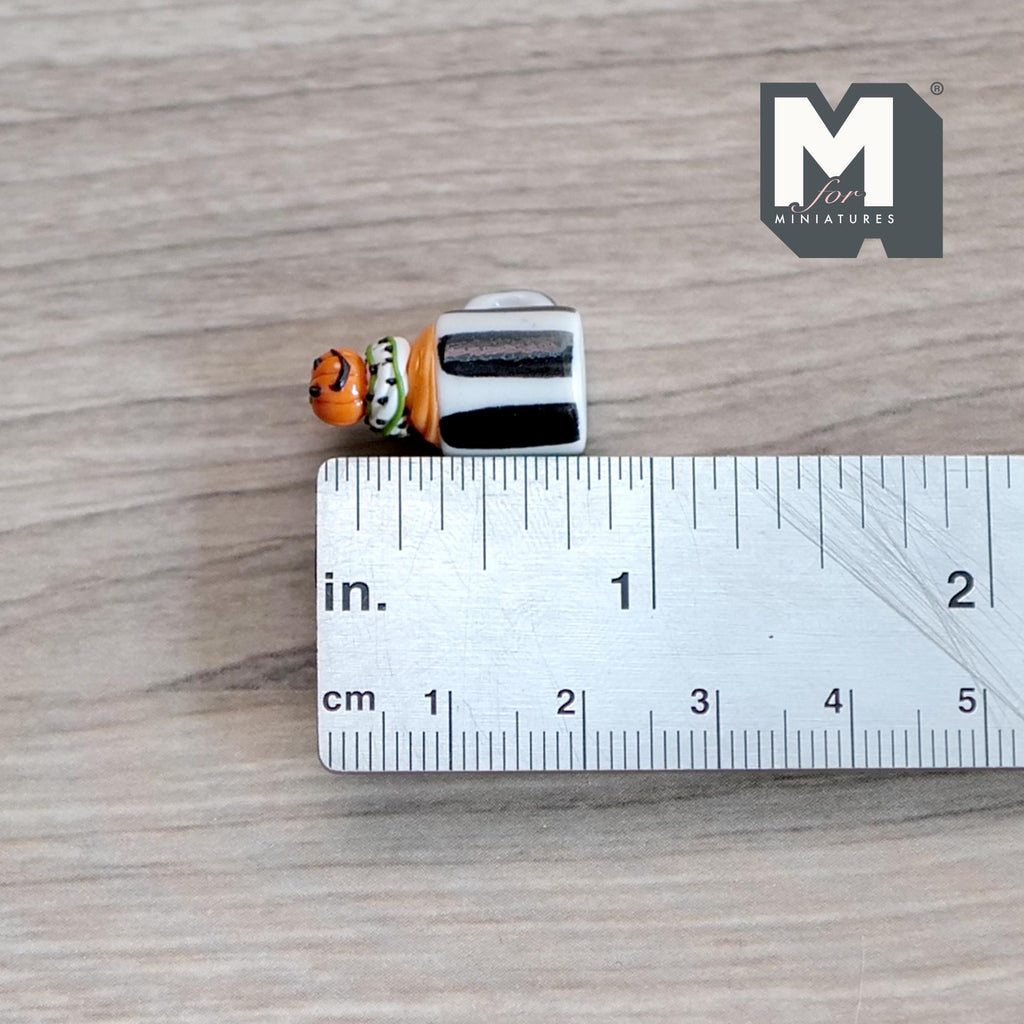 1:12 Scale Miniature Ceramic Halloween Mug with Pumpkin and Cream, Striped, 13/16 inch tall, DIY Dollhouse Supply