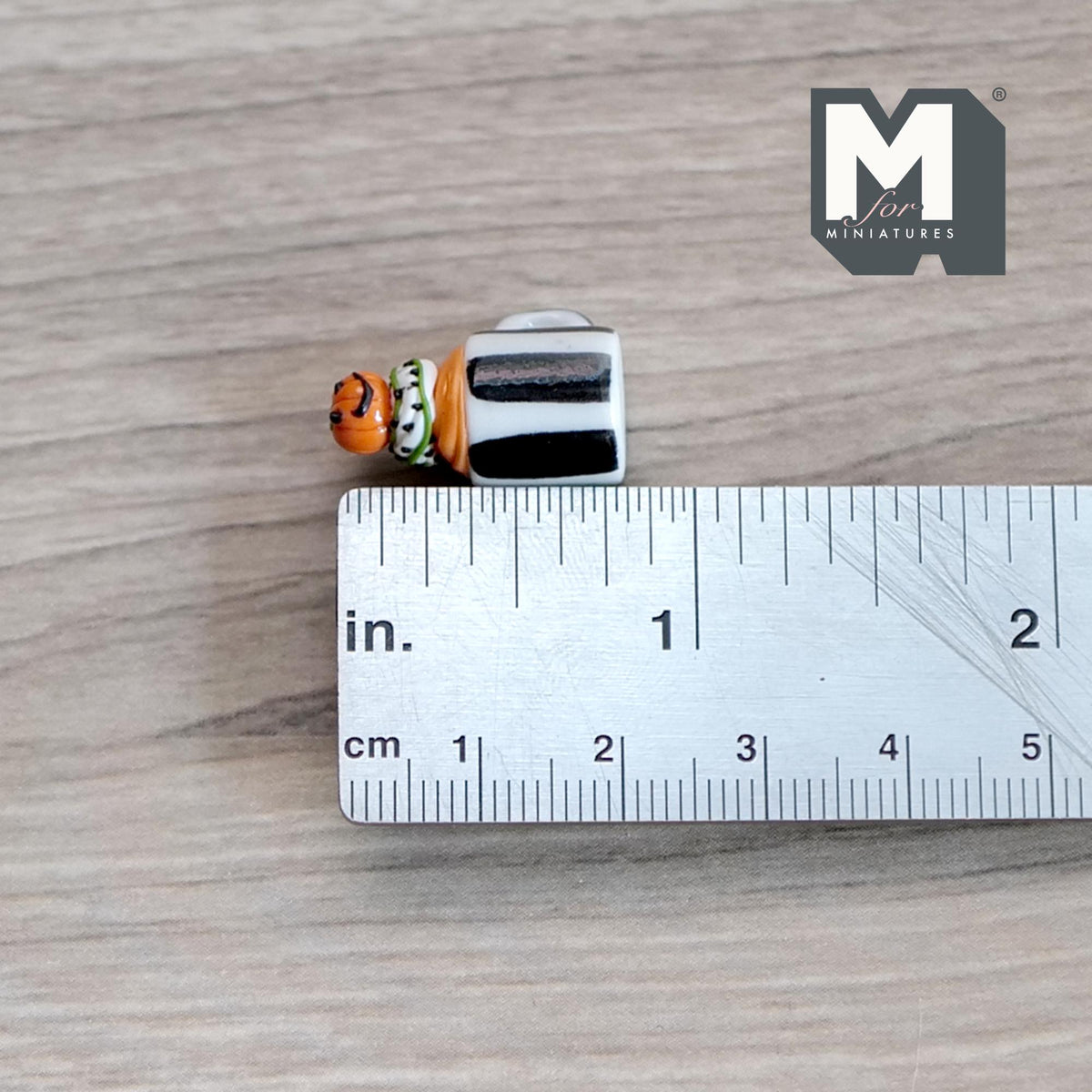 1:12 Scale Miniature Ceramic Halloween Mug with Pumpkin and Cream, Striped, 13/16 inch tall, DIY Dollhouse Supply