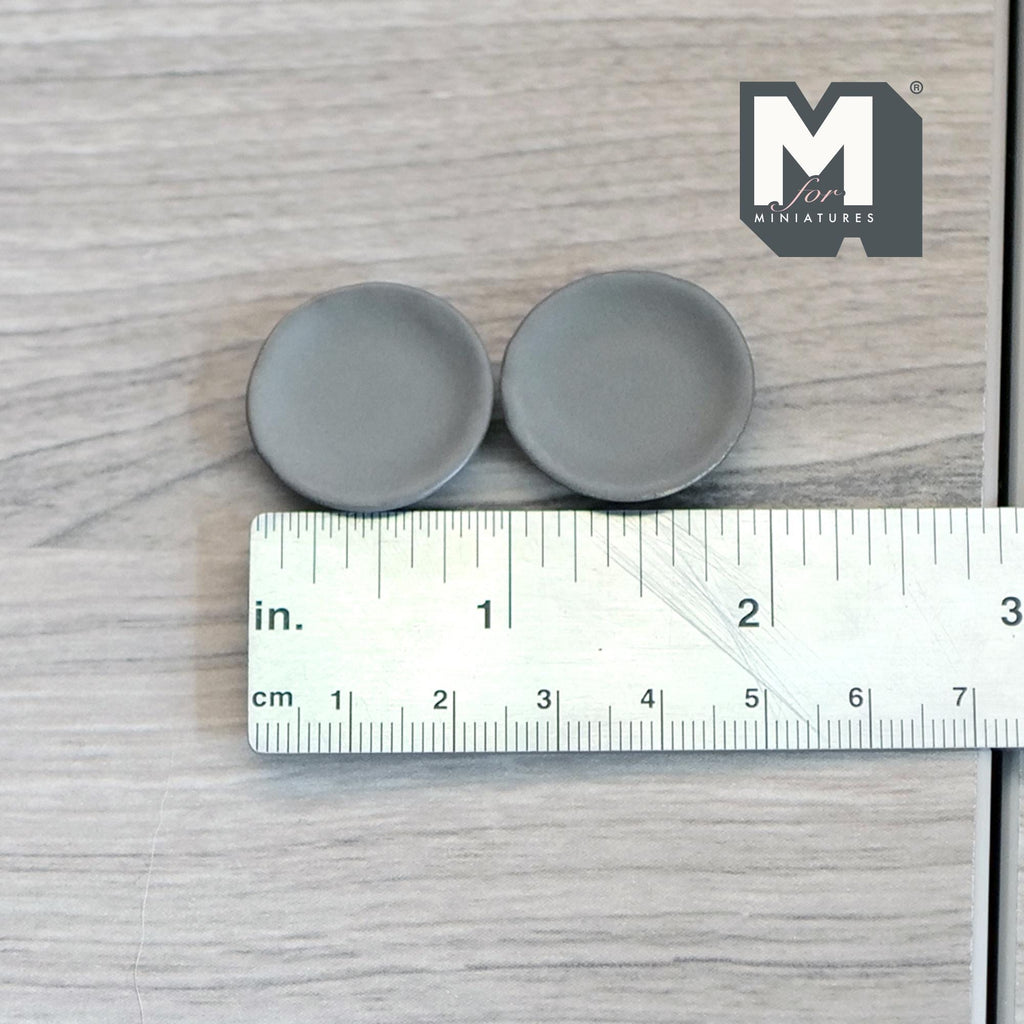 1:12 Scale Miniature Ceramic Dining Plates, Set of 2, 15/16 inch dia., DIY Dollhouse Supply (brown)
