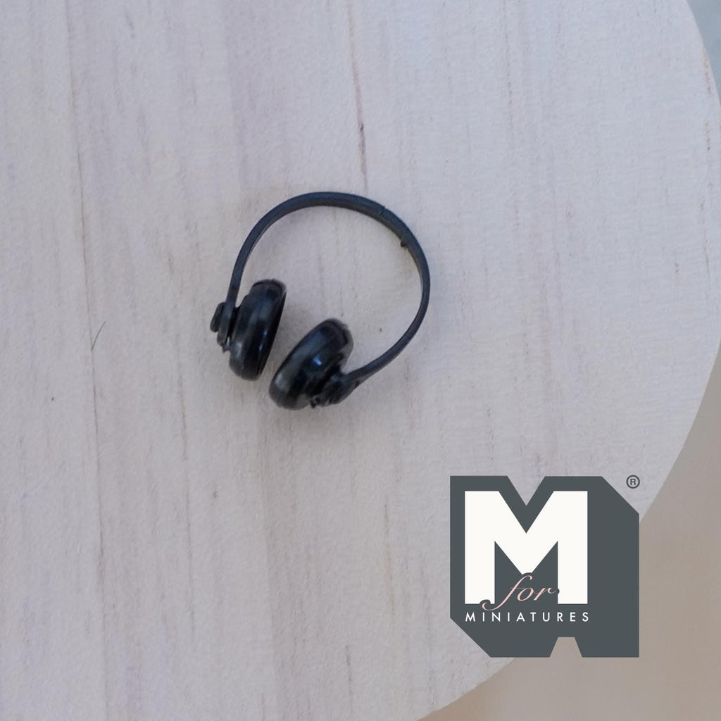 1:12 Scale Miniature Over Ear Headphones, 11/16 inch tall, DIY Dollhouse Supply (black) (non working)
