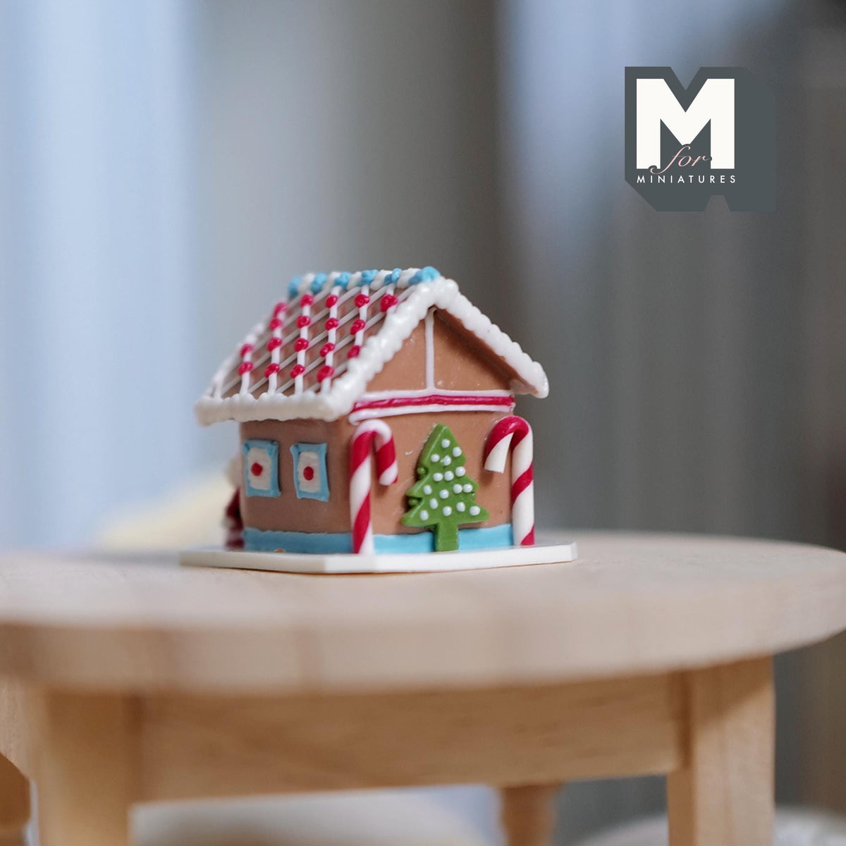1:12 Scale Miniature Gingerbread House with Santa, Candy Cane and Christmas Tree, 1-1/8 inch long, DIY Dollhouse Supply (non edible)