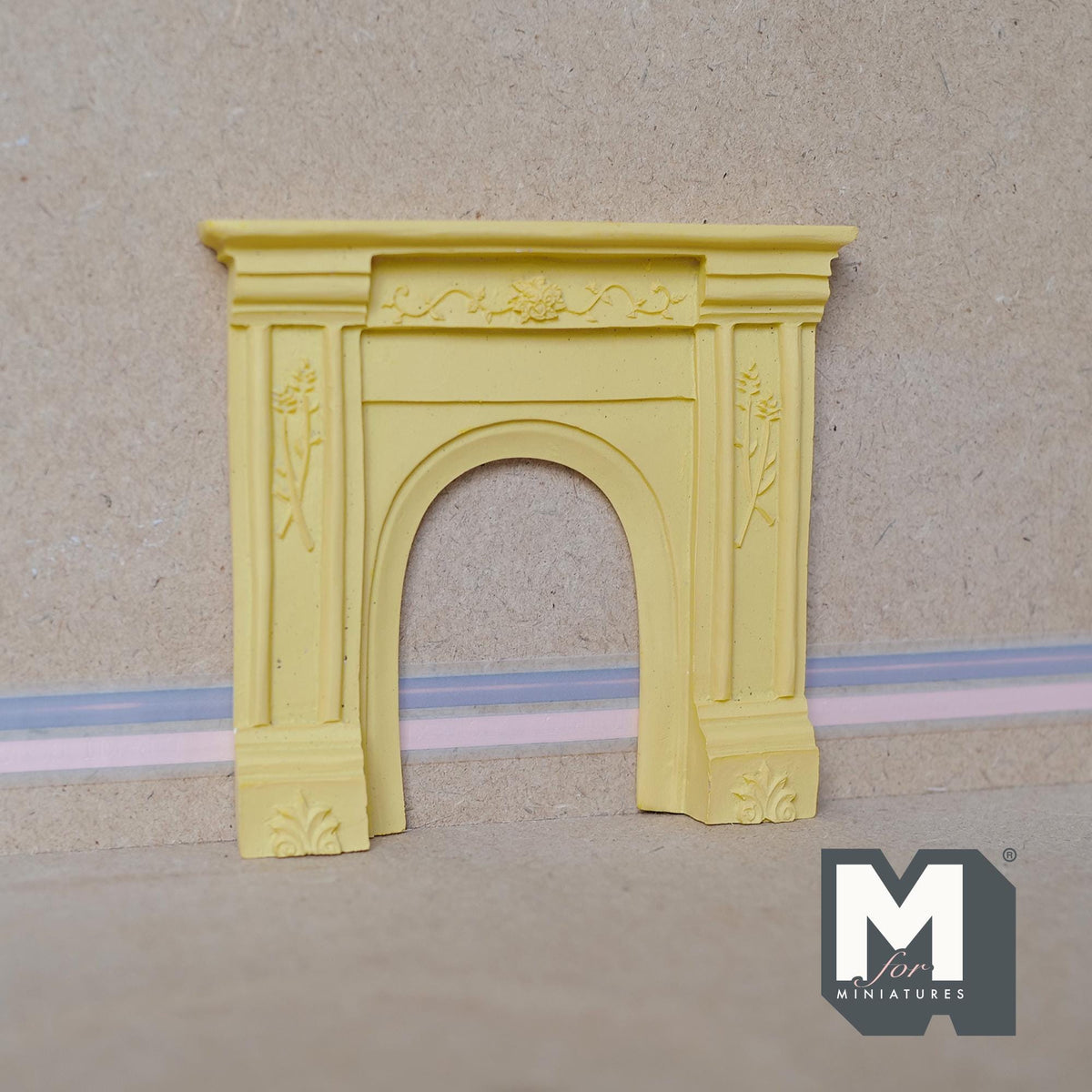 1:12 Scale Miniature Unpainted Fireplace Surround, Arched Opening, Mantel Shelf, 4 inch wide, DIY Dollhouse Supply (cast resin) (cream)
