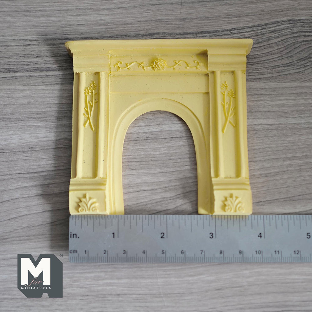 1:12 Scale Miniature Unpainted Fireplace Surround, Arched Opening, Mantel Shelf, 4 inch wide, DIY Dollhouse Supply (cast resin) (cream)