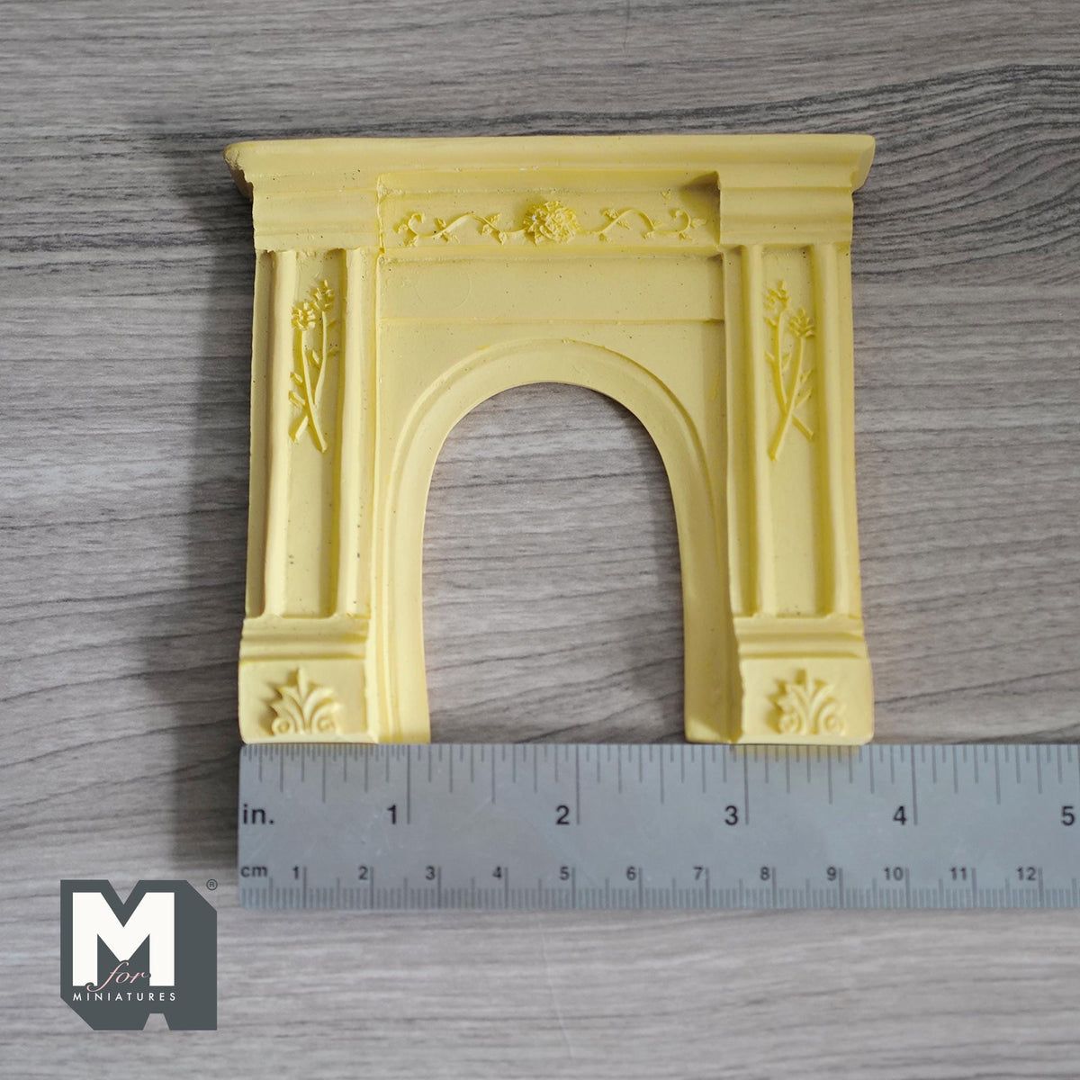 1:12 Scale Miniature Unpainted Fireplace Surround, Arched Opening, Mantel Shelf, 4 inch wide, DIY Dollhouse Supply (cast resin) (cream)