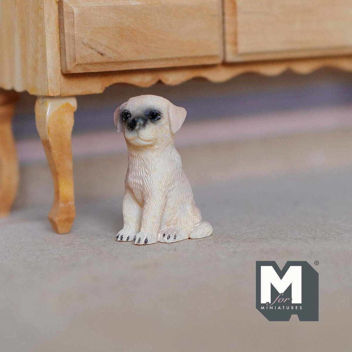 1:12 Scale Miniature Sitting Labrador Puppy, 1-1/4 inch tall, DIY Dollhouse Supply (cast resin) (cream)