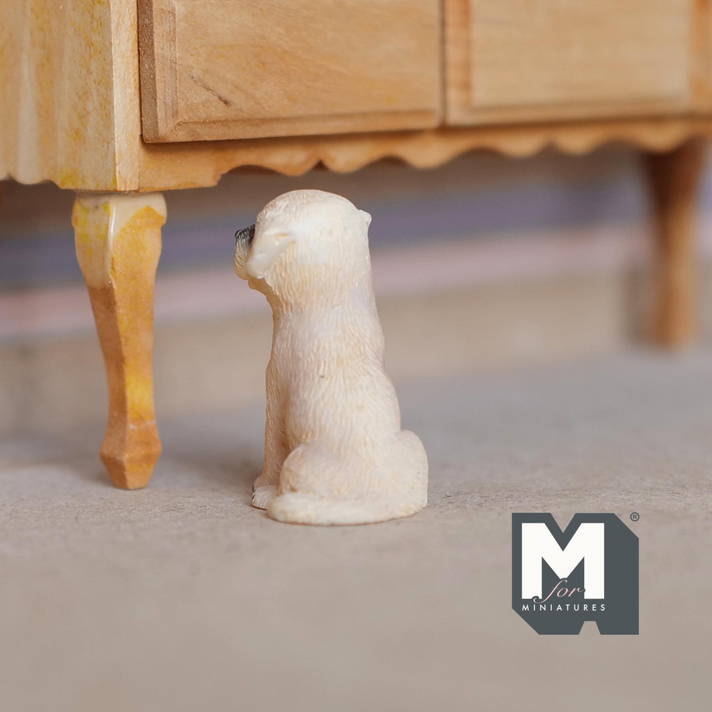 1:12 Scale Miniature Sitting Labrador Puppy, 1-1/4 inch tall, DIY Dollhouse Supply (cast resin) (cream)