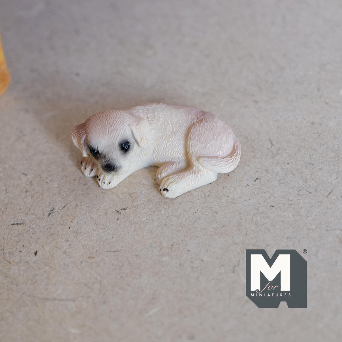 1:12 Scale Miniature Sleeping Labrador Puppy, 1-7/16 inch long, DIY Dollhouse Supply (cast resin) (cream)