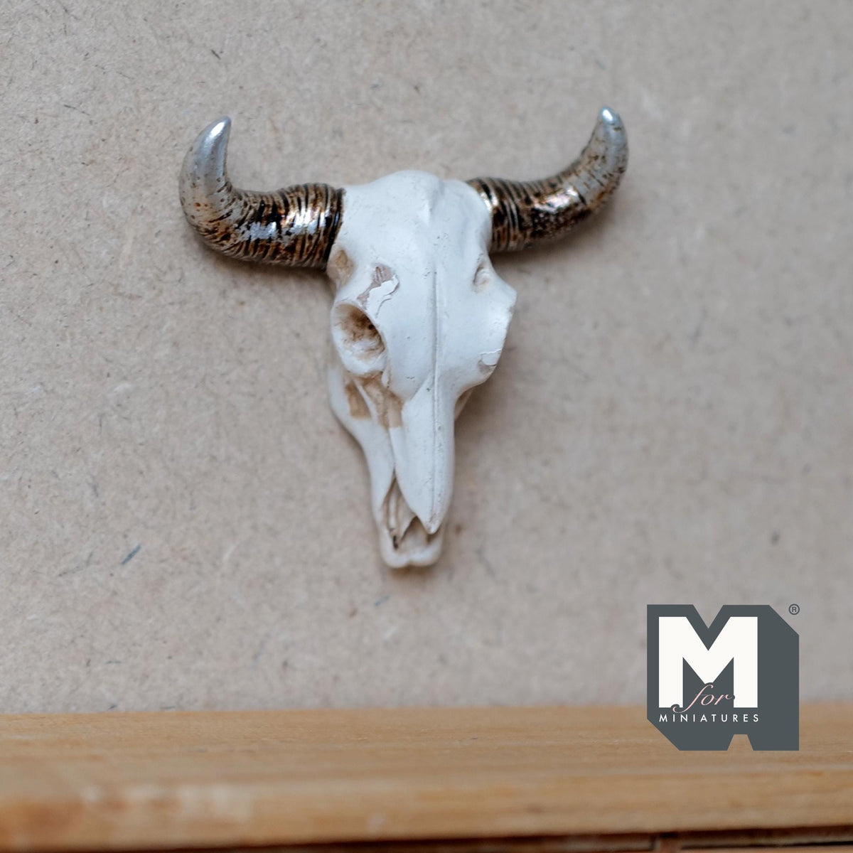 1:12 Scale Miniature Bull Skull Wall Decor, Long Horns, 2 inch wide, DIY Dollhouse Supply (cast resin) (white and brown)