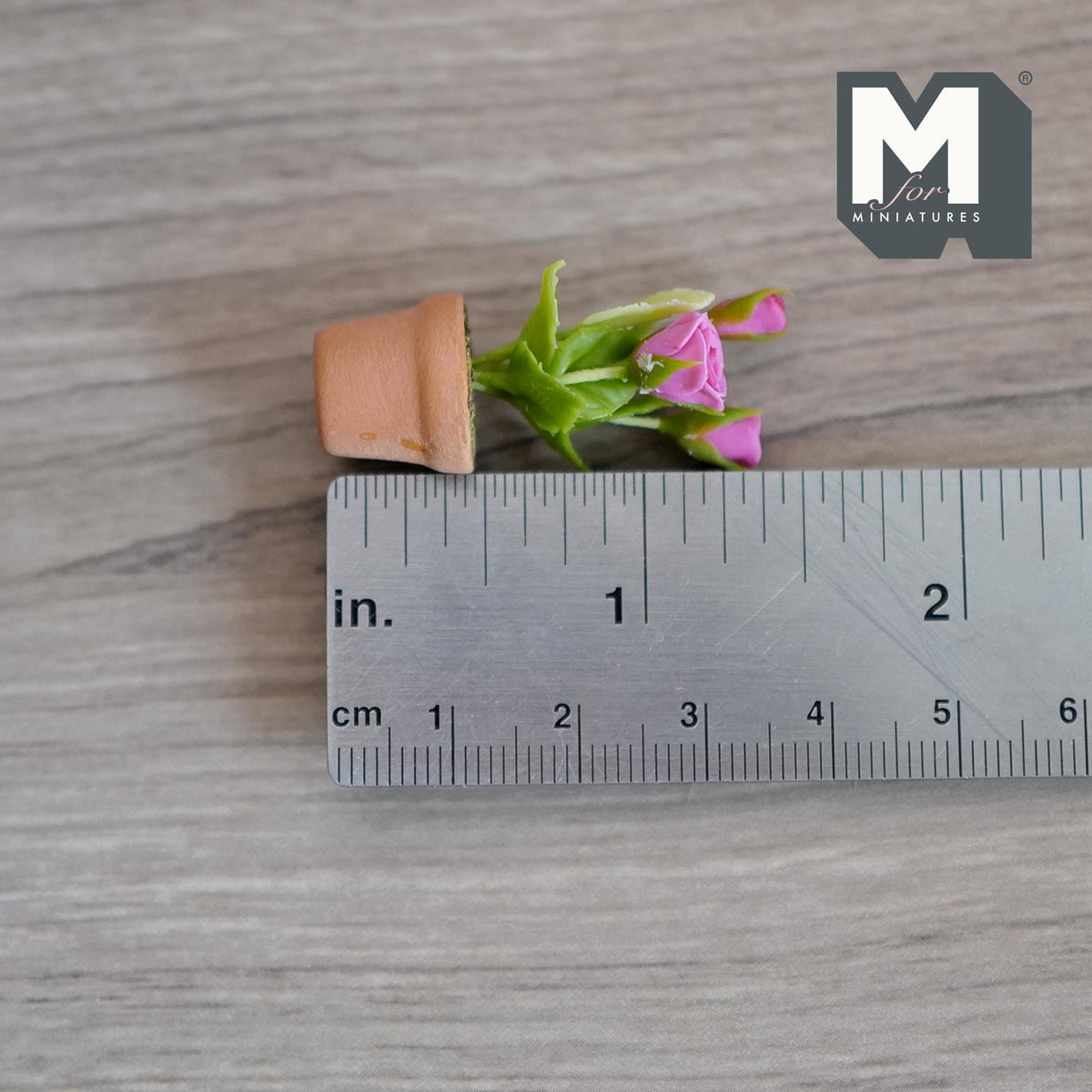 1:12 Scale Miniature Potted Roses, Terracotta Pot, 1-1/4 inch tall, DIY Dollhouse Supply (pink)