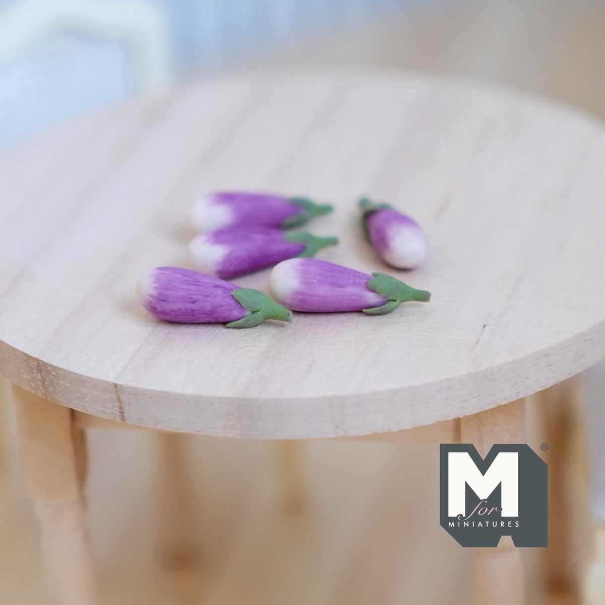 1:12 Scale Miniature Eggplants, Set of 5, 3/4 inch long, DIY Dollhouse Supply (purple)