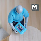 Boîte miniature de 8 macarons à l'échelle 1:12, couvercle à fenêtre transparente, 2,5 cm de long, fournitures pour maison de poupée DIY (bleu)