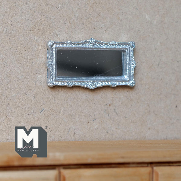 Dollhouse Silver Rectangular Mirror 1:12 Scale Miniature Ornate Vanity Mirror Makeup Mirror (plastic)  (silver) - A094