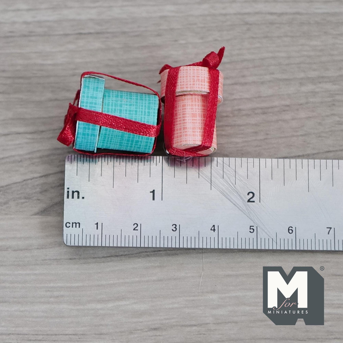 1:12 Scale Miniature Hat Boxes with Red Bows, Set of 2, 13/16 inch tall, DIY Dollhouse Supply (aqua and pink) (hats not included)