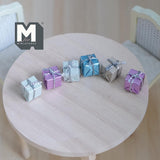 Dollhouse Miniature Wrapped Presents 1:12 Scale Square Cube Gift Boxes Assorted Gift Set of 6 , 3/8 inch cube - G049