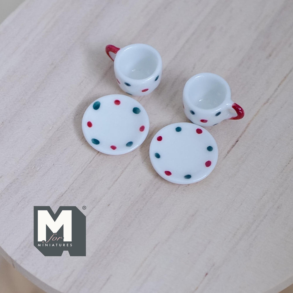 1:12 miniature ceramic coffee mug with handle tea cup 2 sets 4 pcs total - A076