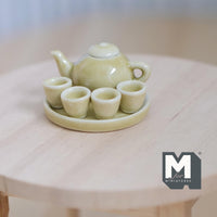 1:12 Scale dollhouse porcelain ceramic teapot tea 6 piece set doll house teapot tea cups tray parlour miniature set of 6 (yellow) - A036