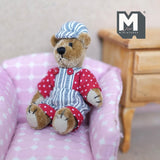 Miniature Plush Mama Bear with Hat and Overalls 1:12 Dollhouse Bear and Dungarees with Flexible Limbs 2-3/4 inch tall (from WMB) - H047