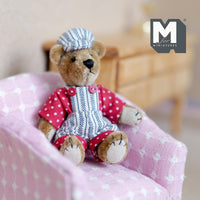 Miniature Plush Mama Bear with Hat and Overalls 1:12 Dollhouse Bear and Dungarees with Flexible Limbs 2-3/4 inch tall (from WMB) - H047