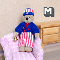 Miniature Dressed Plush Bear with Hat and Bell Dollhouse Bear 3-7/16 inch tall (from WMB) - H047