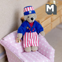 Miniature Dressed Plush Bear with Hat and Bell Dollhouse Bear 3-7/16 inch tall (from WMB) - H047