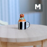 Miniature Pumpkin and Cream Mug Halloween Themed Beverage 1:12 Scale Coffee Mug 13/16 inch tall - E095