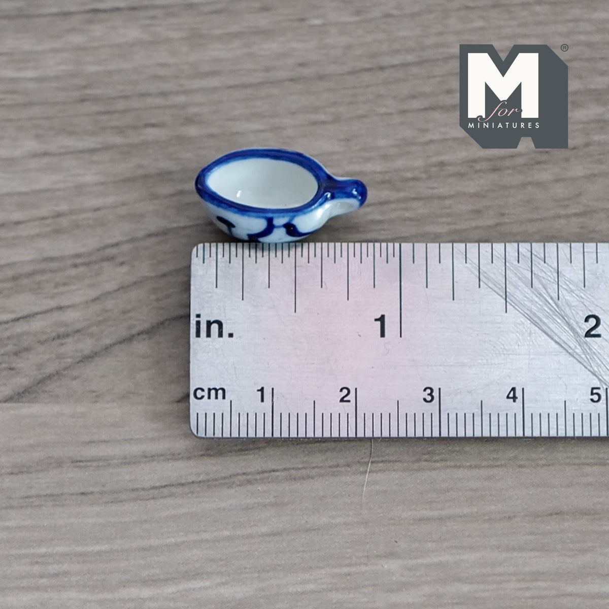 1:12 Scale Miniature Ceramic Cream Boat with Handle, 13/16 inch long, DIY Dollhouse Supply (blue pattern)