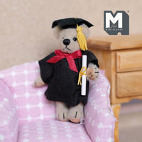 Miniature Graduate Bear Holding Diploma 1:12 Dollhouse Bear with Flexible Limbs 2-5/8 inch tall (from WMB) - H047