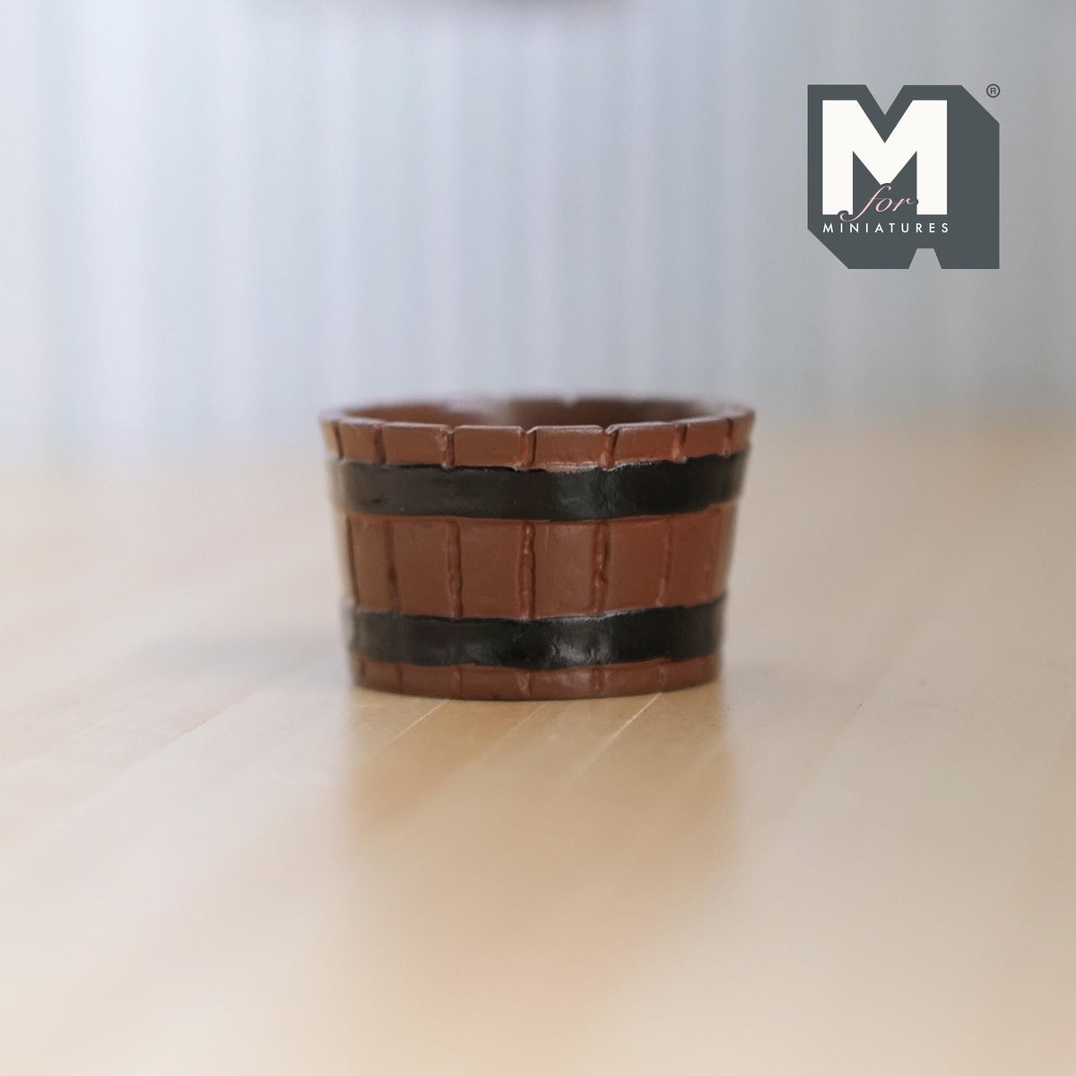 1:12 Scale Miniature Barrel Planter Tub, Wood Look with Black Bands, 1-7/16 inch dia., DIY Dollhouse Supply (resin) (brown)