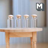 4 Miniature Glass Bottles and Lids 1:12 Scale Dollhouse Kitchen Spice Jars with Cork Jar Stoppers Set of 4 , 1-1/16 inch tall - E073