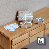 Miniature Wrapped Parcel Boxes and Postcards 1:12 Scale Dollhouse Miniatures -