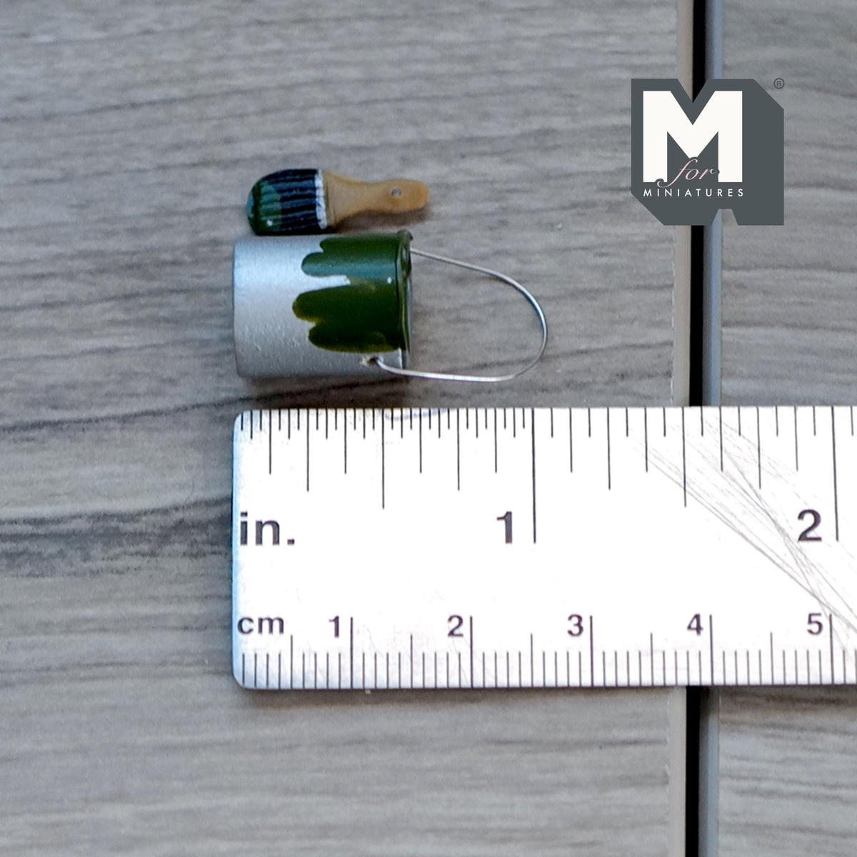 Miniature Paint Can and Bruch 1:12 Scale Dollhouse Supplies Paint Tin Bucket Pail Drum (dark green) - H026