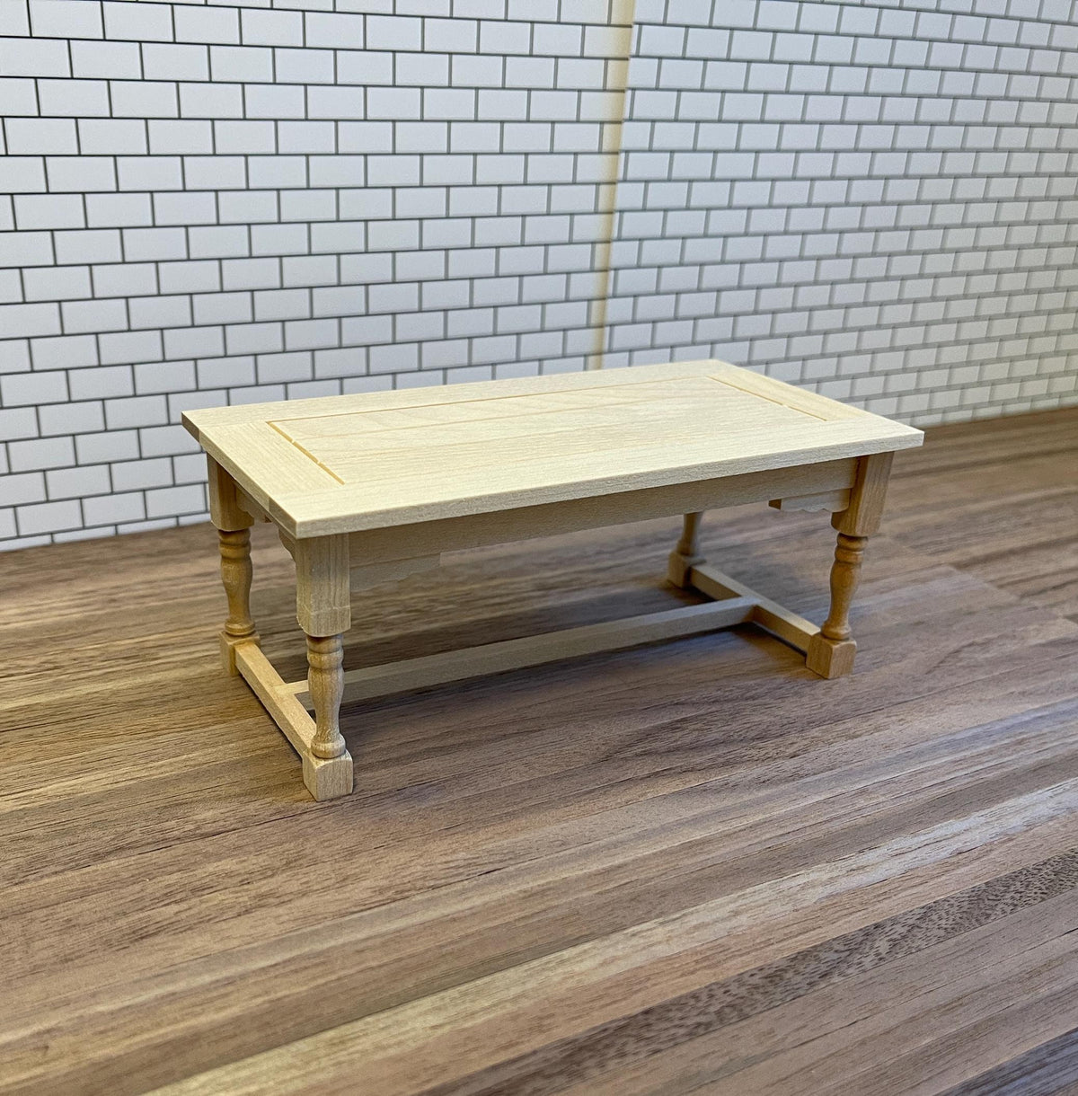 1:12 Scale Miniature Unpainted Dining Table, Turned Legs, Stretchers, 5-7/8 inch long, DIY Dollhouse Supply (wood)