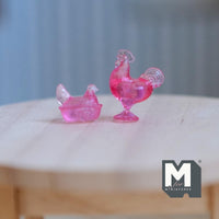 Miniature Rooster and Nesting Hen Figurines 1:12 Scale Dollhouse (pink) (plastic) - H022